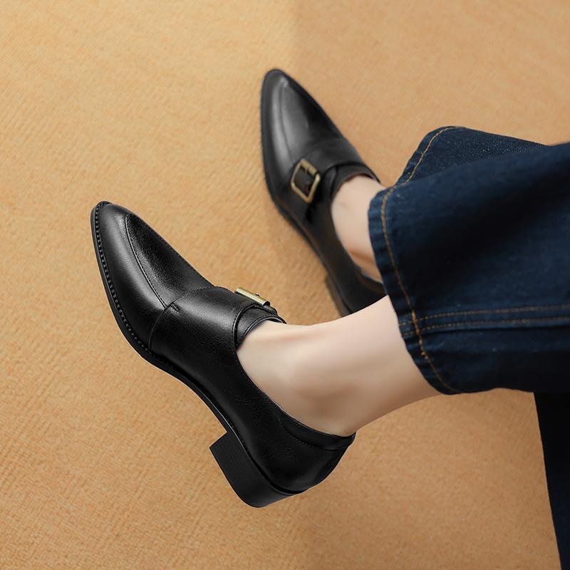 2024 New Fashion Dress Office Women Pumps Spring Summer Mature Retro Genuine Leather Fashion Pointed Toe Thick Heels Shoes Woman
