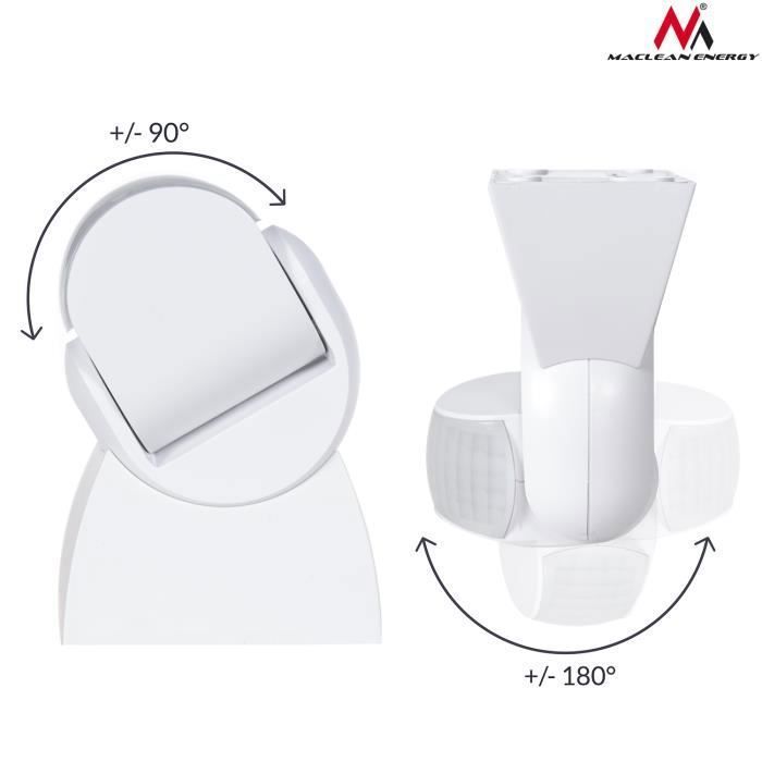 Détecteur de mouvement infrarouge PIR Modern Range 12 m Couleur Blanc IP65 Maclean Energy MCE201W