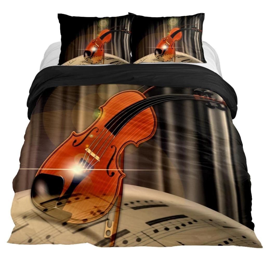Violin King Queen Duvet Cover Flowers Roses Bedding Set Stringed Instruments Comforter Cover Fashion Music Polyester Quilt Cover