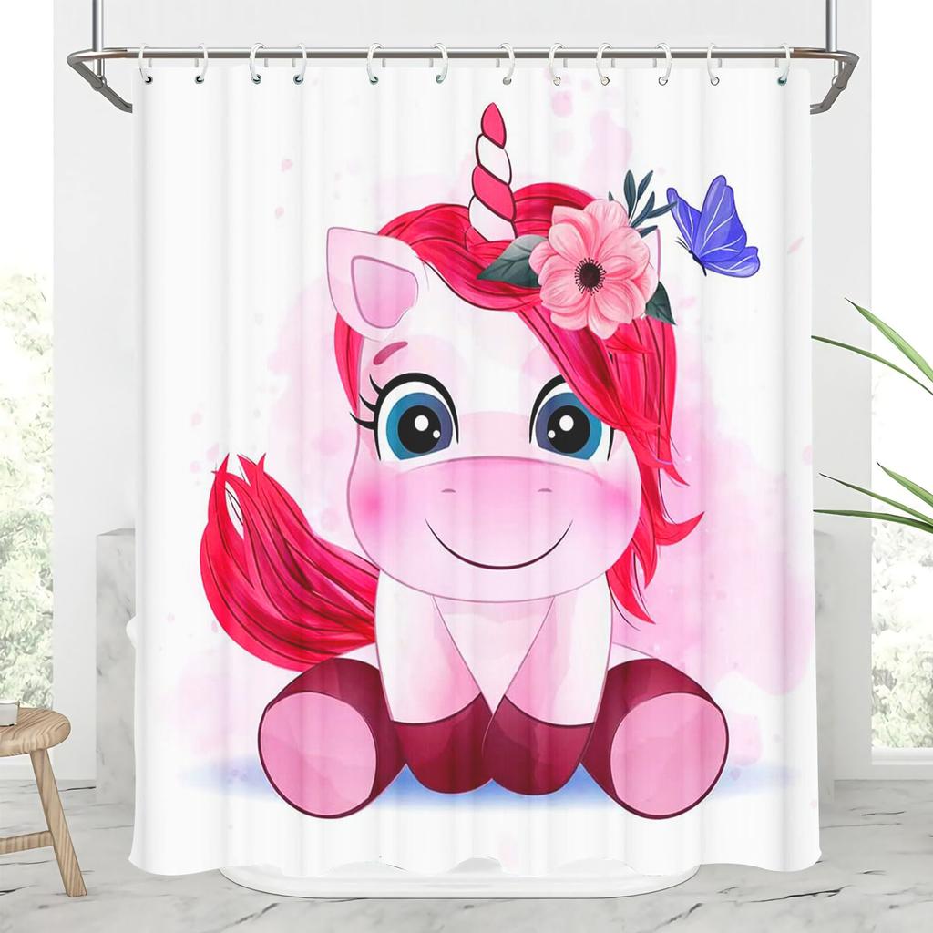 Unicorn Cartoon Shower Curtains Full Set for Boys and Girls Luxury Screen Bath Curtain Toilet Accessories Anime Funny Cute
