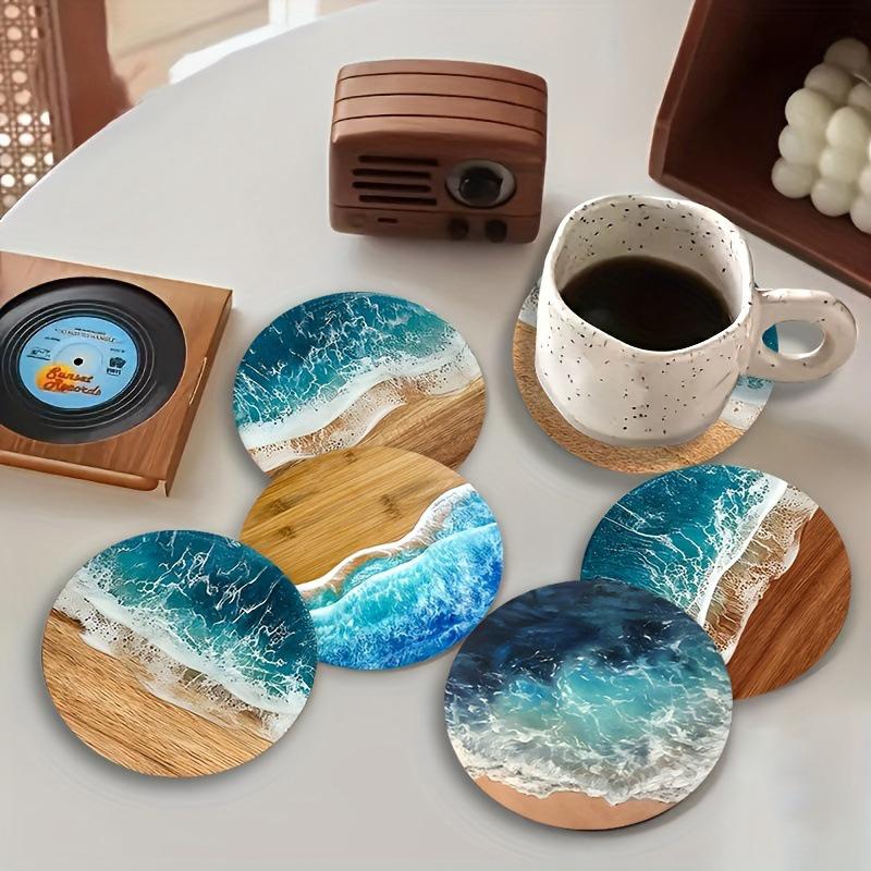 Juego de 4/6 Posavasos Redondos de Madera y Manteles Individuales Decoración de Mesa para Hogar, Cafetería, Fiesta Posavasos Duraderos para una Mesa Elegante