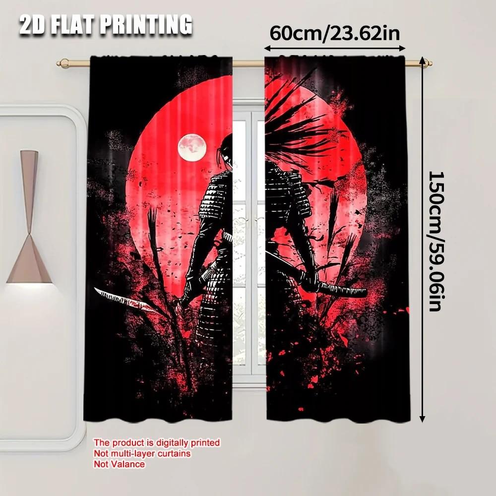 Set Of 2 Jit Samurai Warrior Graphic Curtain Polyester Fabric Window Decor Home Light Blocking Made With Rod Pocket