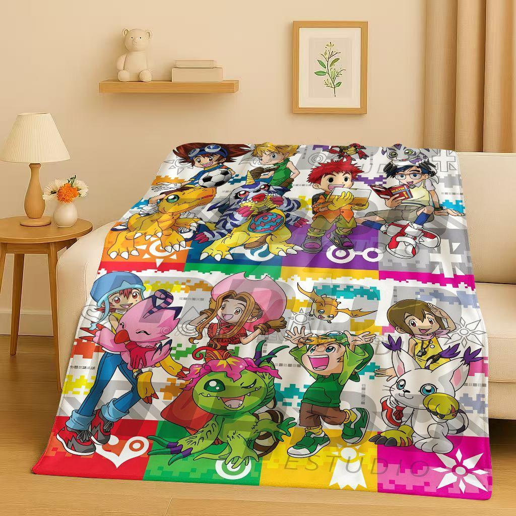 3D Cartoon Digimon Adventure Angemon Flannel Blanket,Soft Warm Plush Throw For Home Bedroom Bed Sofa Cover Picnic Office Kids