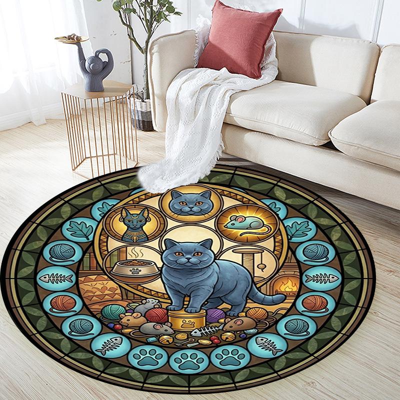 Cat Nature Symbols Round Area Rug Under Office Chairs Bedroom Living Room Home Decor