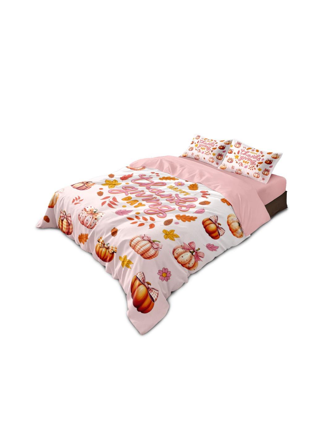 

3pcs Pink Autumn Harvest Pumpkin Print Quilt Set with Coreless Multi Size Bedrooms Dormitories Soft Comfortable Machine Washable 135x200cm-EU-Single&set