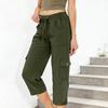 Cropped Pants Adjustable Waist Breathable Stretchy Fabric Women Summer Pants with Pockets Outdoor Travel Mid-calf Length Pants
