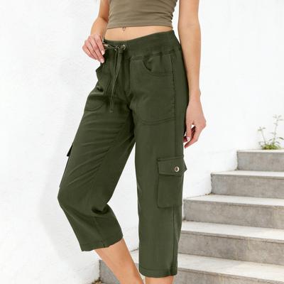Pantaloni Corti Vita Regolabile Tessuto Traspirante Elasticizzato Pantaloni Estivi da Donna con Tasche Viaggio Outdoor Lunghezza a Metà Polpaccio