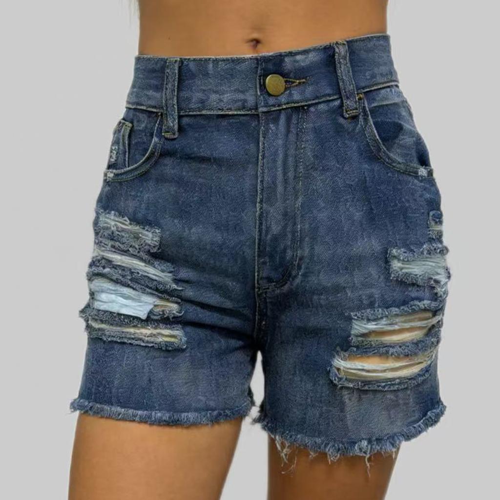 Dames gekleurde jeans, stretch, slim fit, distressed denim shorts