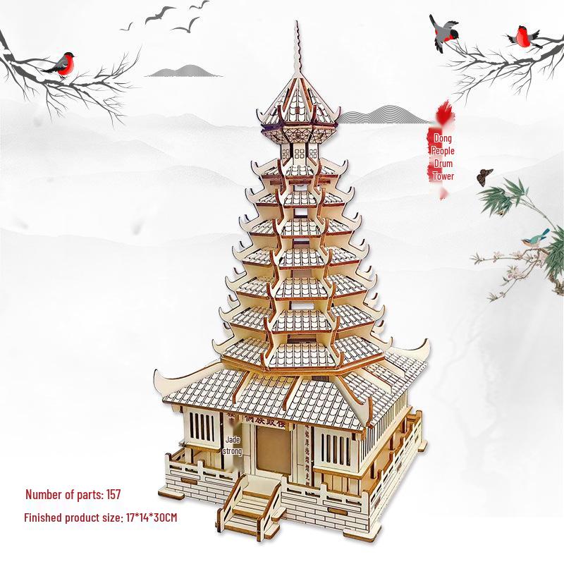Challenging 3D Wooden Model Puzzle - Ancient Building Design for Adults