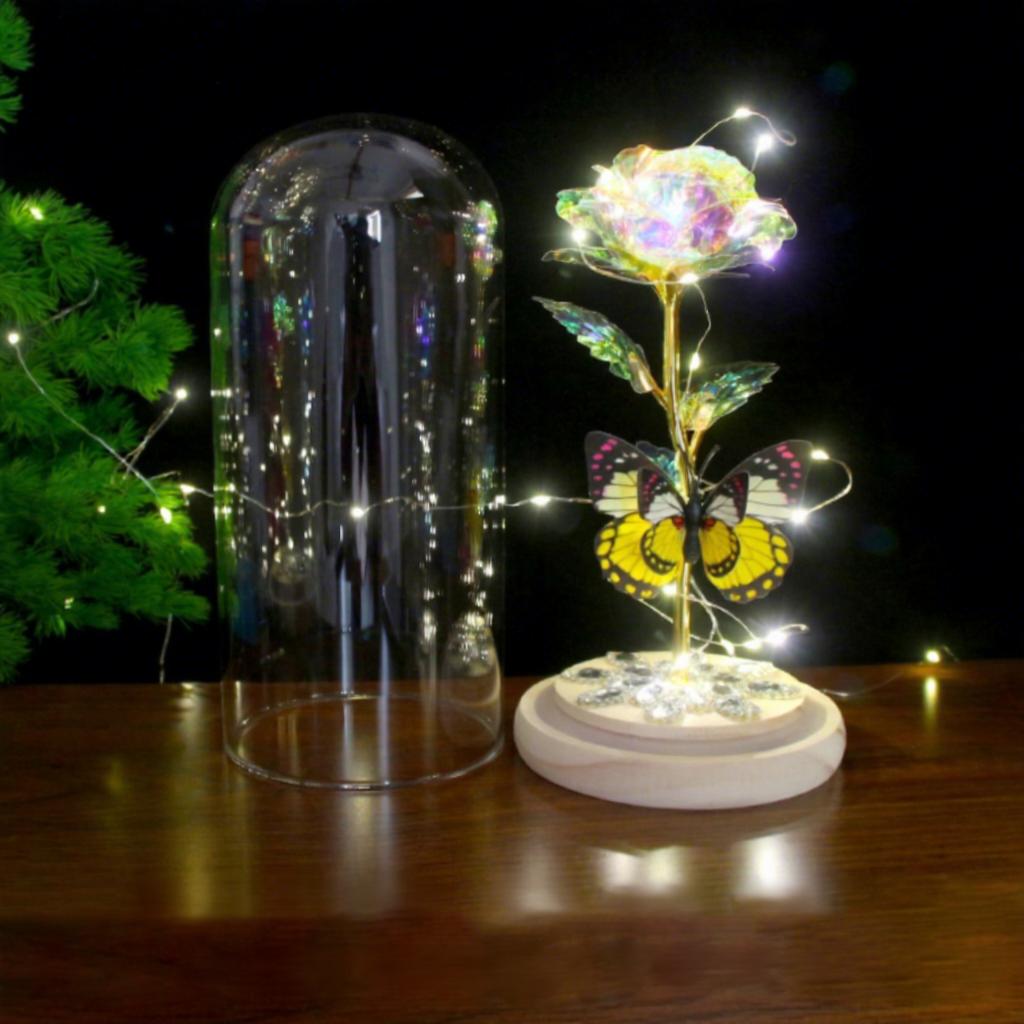 Valentines Day Gift Led Light Foil Galaxy Infinity Rose Glass Dome 24k Gold Rose Butterfly Factory Price Long Lasting 3-5 Years