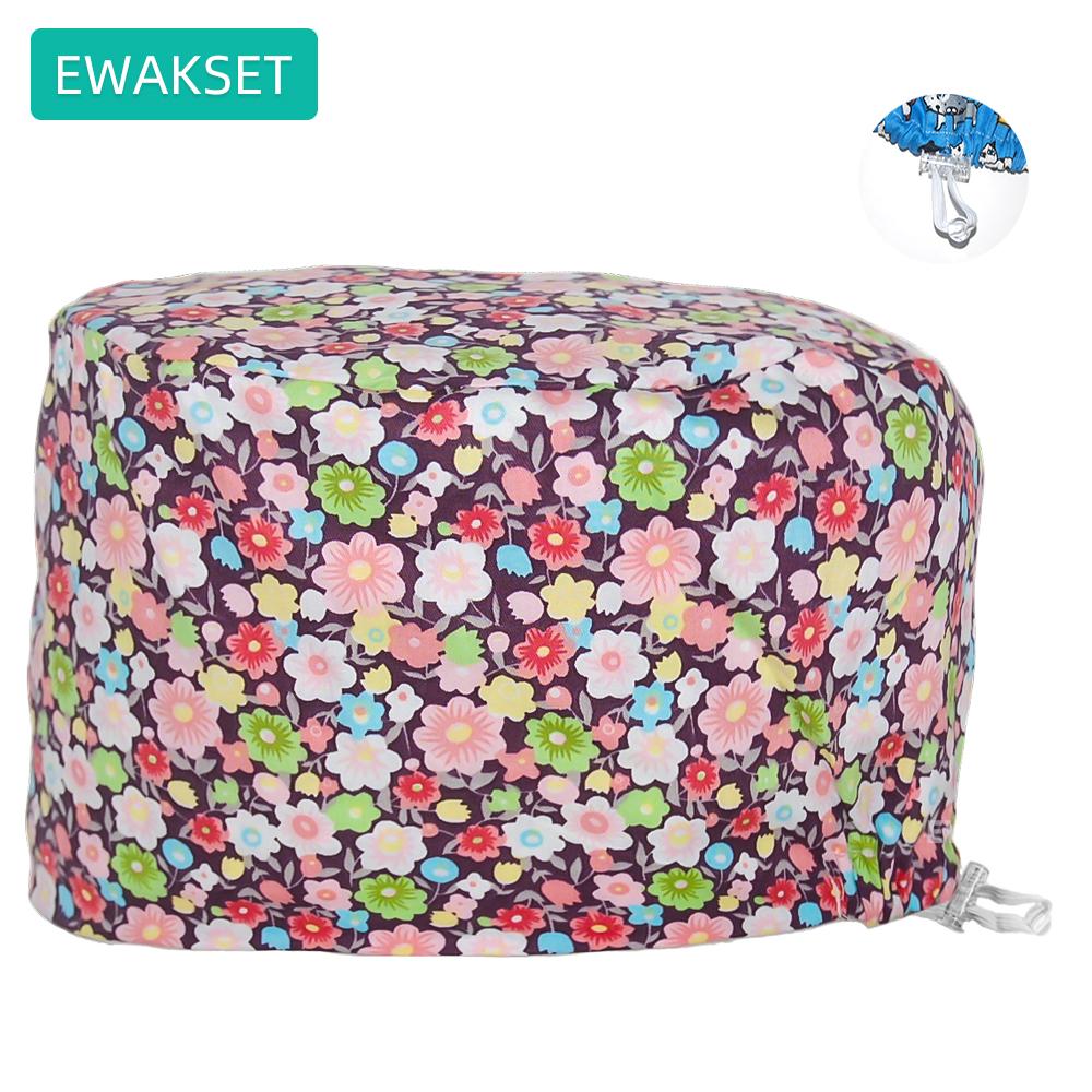 Women's Long Hair Medical Scrub Cap Dental Anesthesia Skeleton OBGYN Print Surgical Hat Adjustable Euro Style for Nurse Doctor