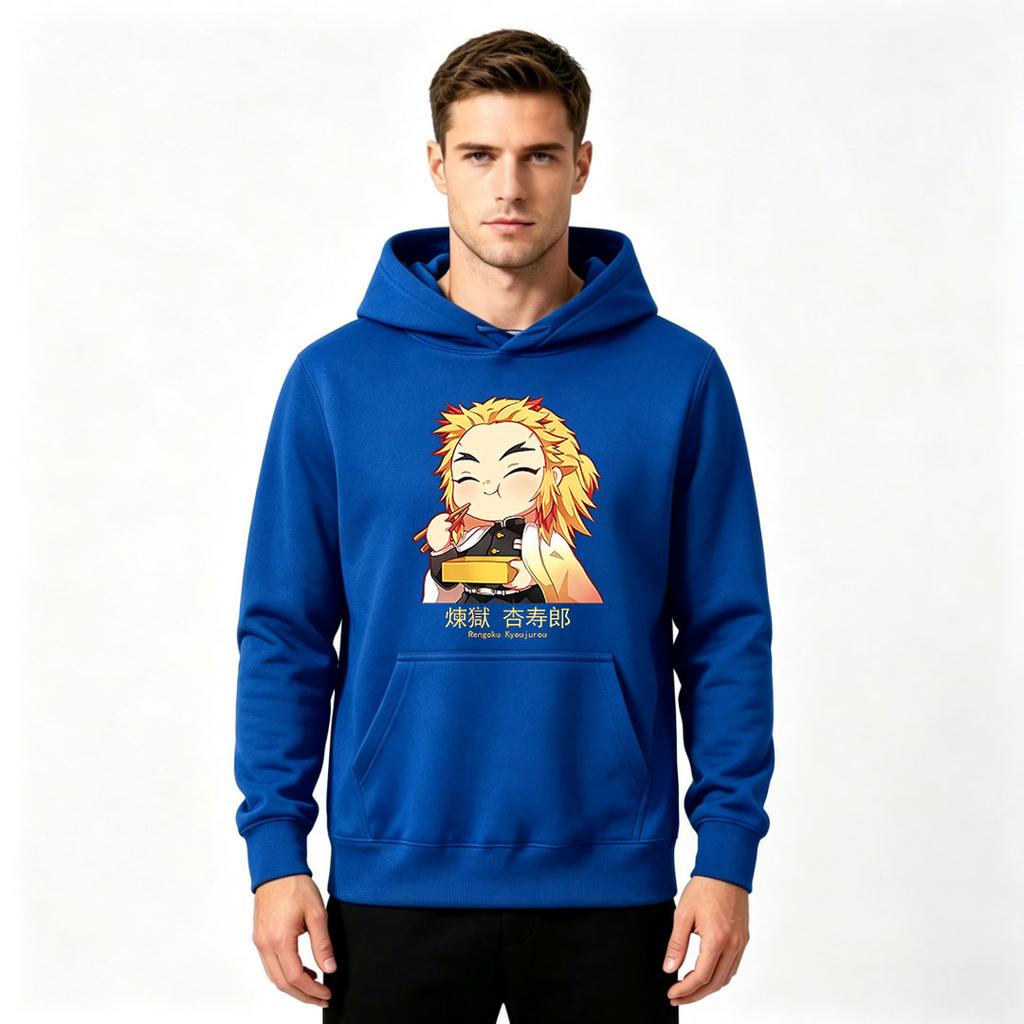 Anime Rengoku Kyoujurou Print Herren Pullover Hoodie Lässiges Langarm Lockeres Kapuzensweatshirt