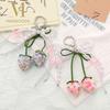 New Ribbon Pearl Strawberry Bow Keychain DIY Jewelry Style Mobile Phone Pendant Bag Charm Pendant Mobile Phone Chain