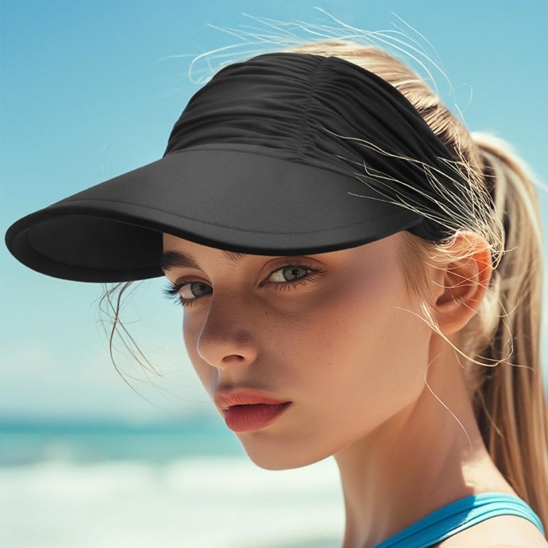Long Brim Sun Hat for Women Breathable Open Top Sun Beach Cap UV Protective Hat with Adjustable Strap Foldable Visor Hat