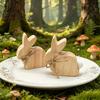 6pcs Wooden Bunny Figurines Wood Rabbit Decorations with Jute Twine Rustic Tabletop Ornaments for Home Decor and Farmhouse