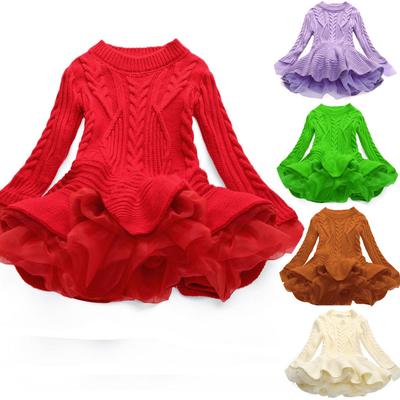Long Sleeve Girls Winter Dress for 3-8 Years Knitted Sweater Outfits Red Christmas Party Dress for Girls Kids Costume