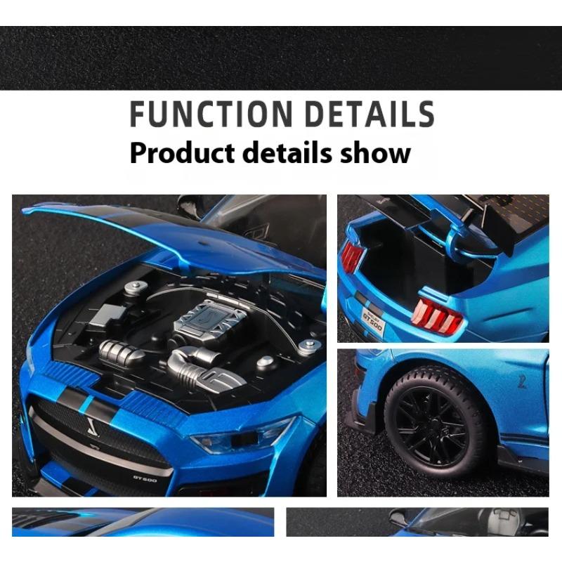 Large 1/18 Alloy Die-cast Ford Mustang GT500 Car Model Collection Ornaments Simulation Sound and Light for Boys Birthday Gift
