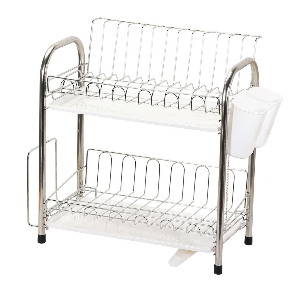 Pearl Metal 2-Tier Dish Drainer, Slim Dish Drainer Rack with Plastic Tray and Stainless Steel, Litera HC-308