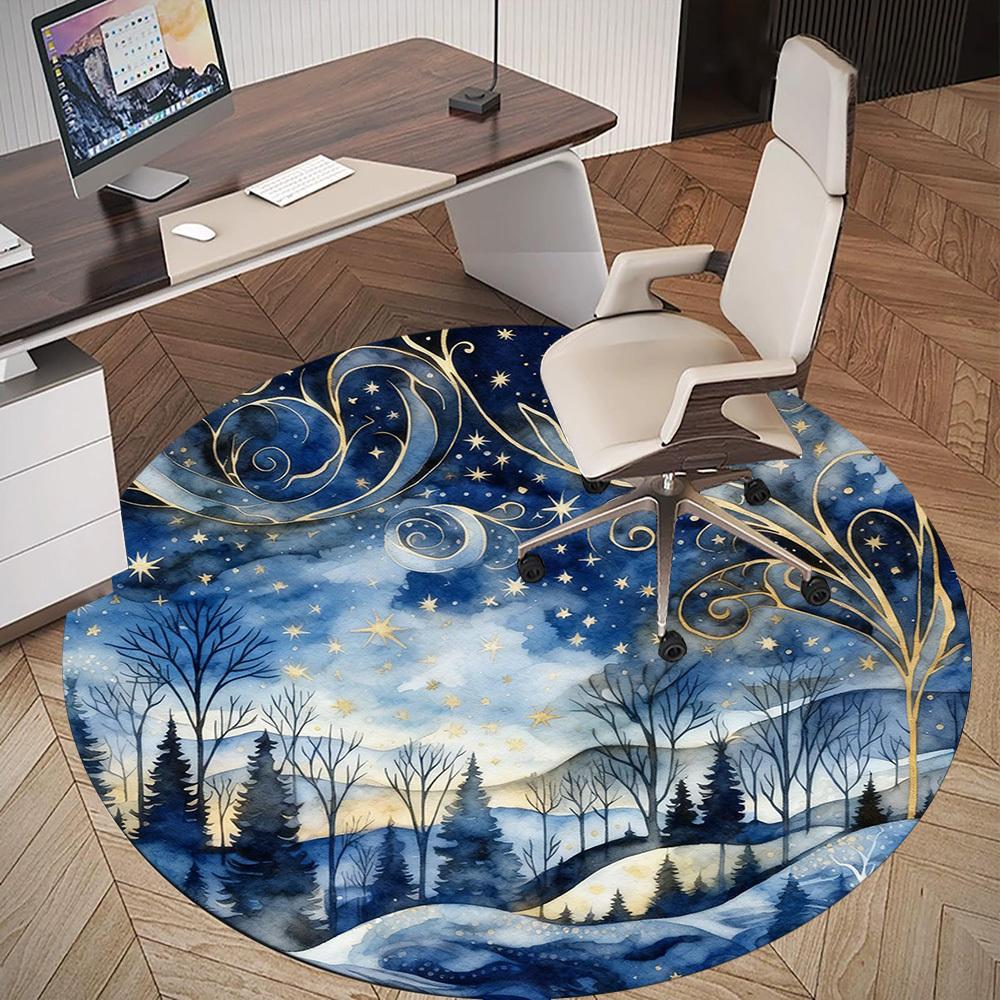 1pc Winter Landscape Stars Round Chair mat office Area Rug - Non-Slip, Floor Mat for Office, Bedroom, Ideal home decor gift p0105014