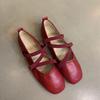 Sheepskin version~ French cross-strapped red Mary Jane shoes flat single shoes women's shallow mouth evening wind fairy ballet shoes