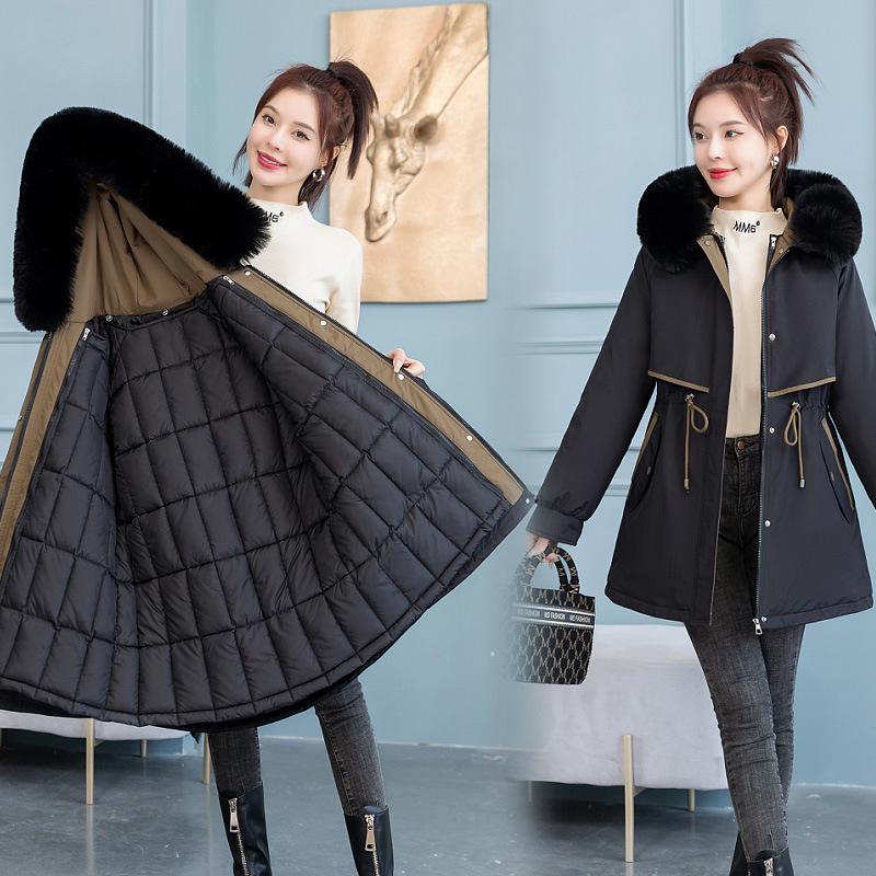 Women's Mid-Length Winter Parka 2025 with Detachable Liner and Thickened Cotton Jacket