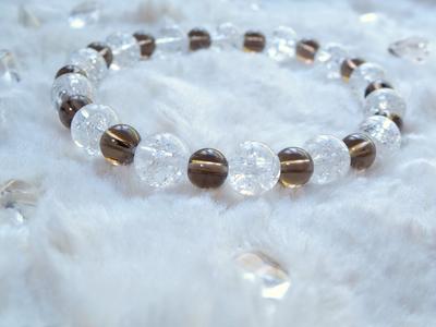 For Dream and Goal Smoky Quartz and Crack Quartz Bracelet for Men and Women Natural Stone Power 6mm and 8mm 18cm Kanoishi [Amulet Achievement] -