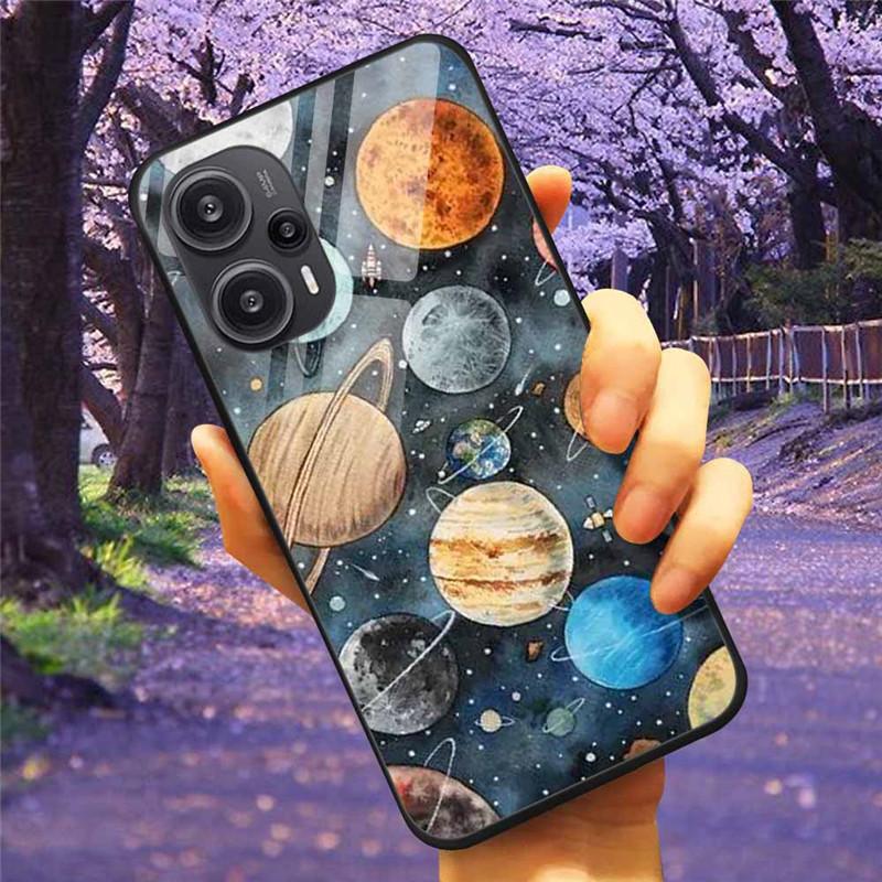 For Xiaomi Poco F5 5G / F5Pro Case Tempered Glass Lake Moon Hard Phone Cover for POCO F5 Pro Capas Funda on PocoF5 Luxury Coque