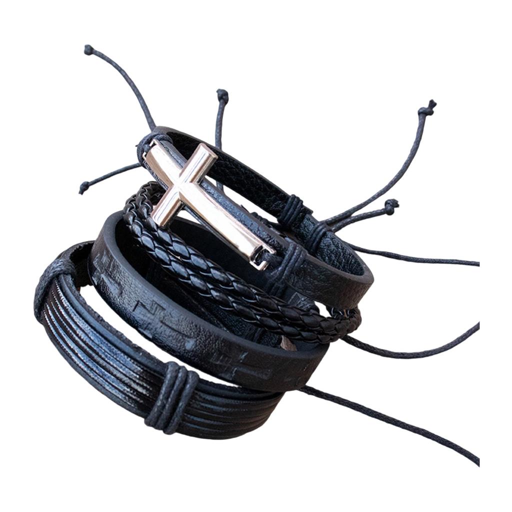 4Peces Multifuntional Leather Bracelet Fashion Wristband Adjustable Bracelet Suitable for Parties and Casual Outings