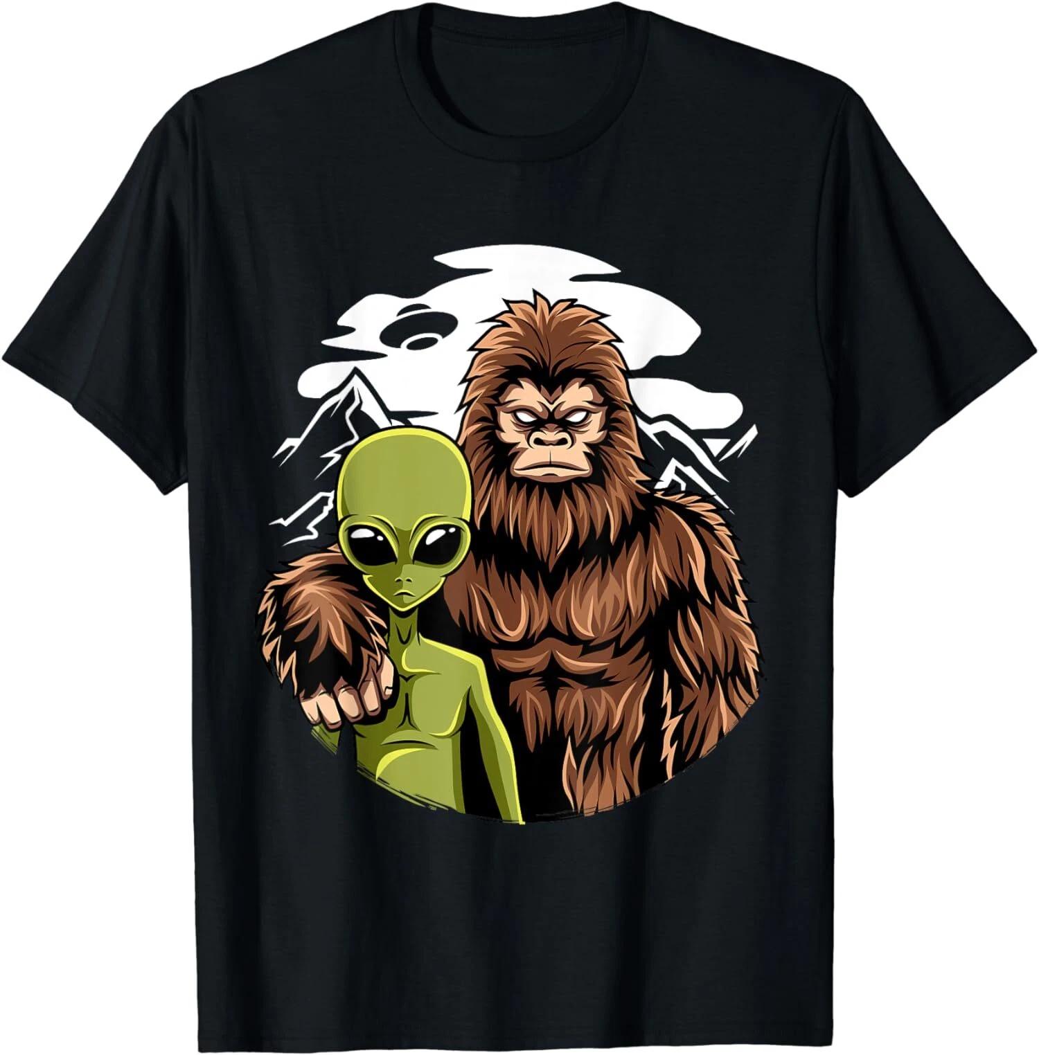 Retro Alien And Bigfoot Sasquatch UFO Believer T-Shirt Made In USA XXXL