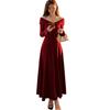 Women's Retro Cross Lace Patchwork V-Neck A-Line Dress - Autumn Winter Slim High-Waisted Design