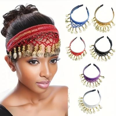 Elegant Belly Dance Hair Clip Headpiece, Handcrafted Mesh Coin-adorned Woven Headband, Suitable for Dancing