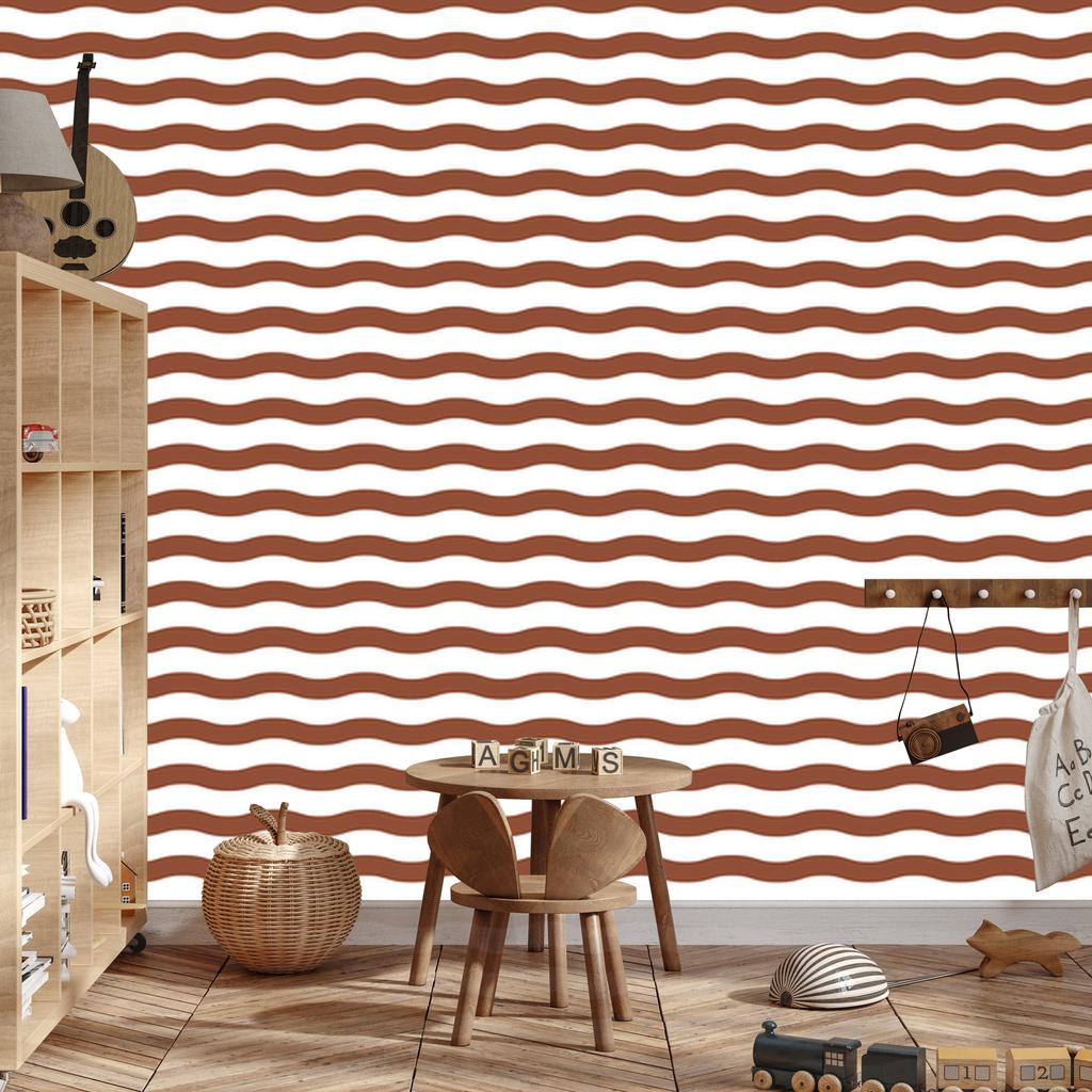 Striped Wallpaper White, Orange and Beige for Living Room and Bedroom 50x1000