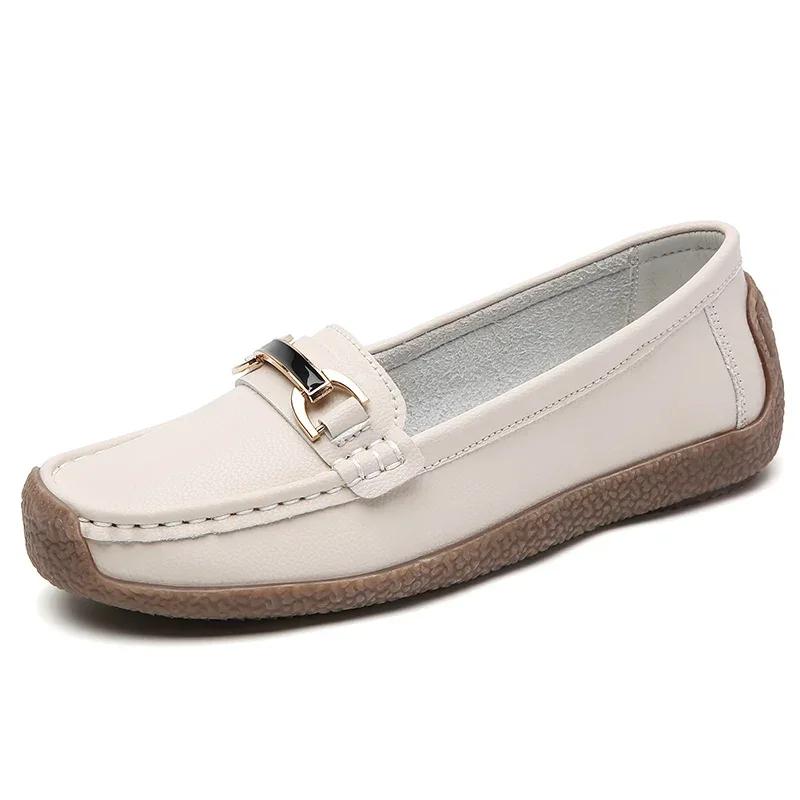2024 New Spring /summer Women Flats Genuine Leather Moccasins Woman Casual Shoes Slip-on Loafers Female Boat Big Size Shoes