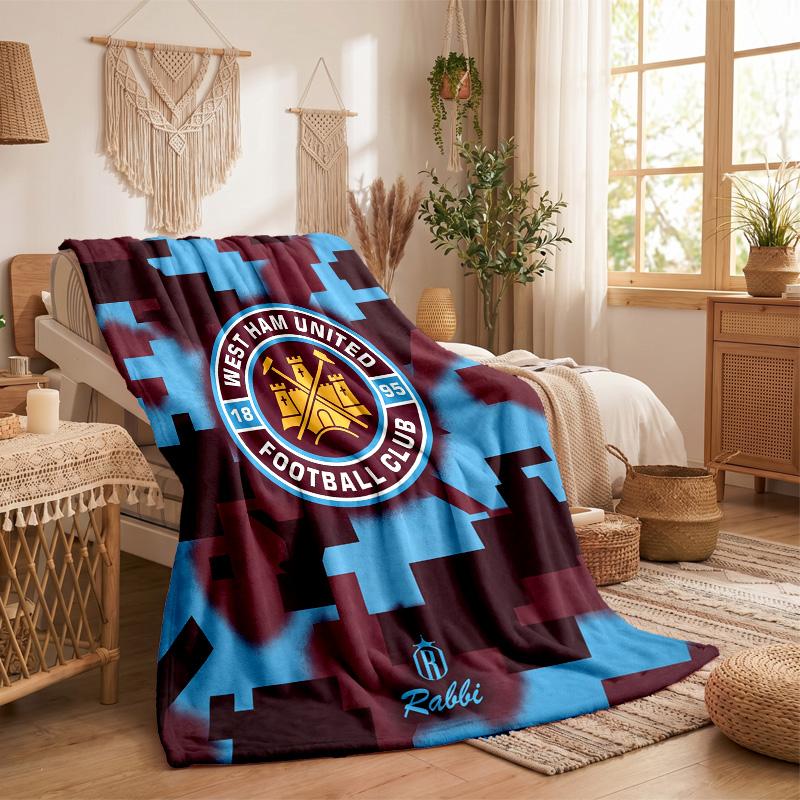 Coperta in Flanella con Stampa West Ham United Calcio Morbida Calda Coperta da Divano Letto per Casa Ufficio Camera da Letto