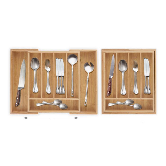 Range-Couverts - Relaxdays - 10016098 - Réglable en largeur - Bambou - 31-48,5 cm