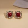 Wind Flocking Geometric Square Round Silver Needle Earrings Ankola Red Autumn and Winter Earrings