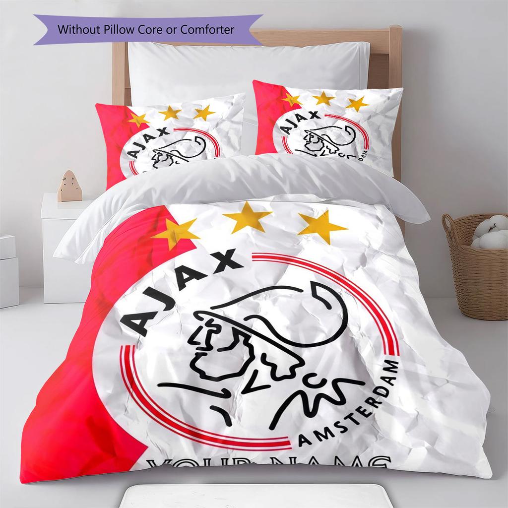 AFC Ajax Custom Name Pattern Bedding,Quilt Set Quilt Cover Pillowcase Home Birthday Gift(1 * Duvet Cover + 2 * Pillowcase, Without Core)