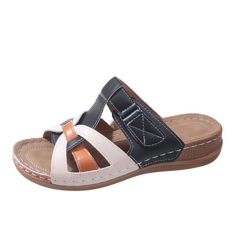 

Summer new wedge heel sandals large size color matching cross with sandals hot-selling rocking slippers 43 синій