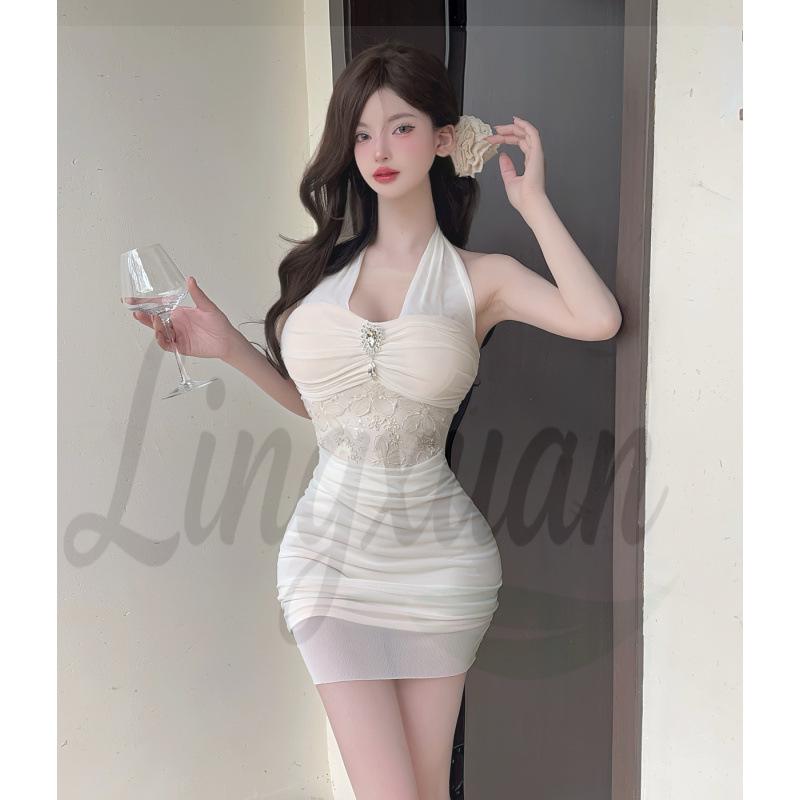 Pure Desire 3D Jacquard Halterneck Bodycon Mini Dress Small