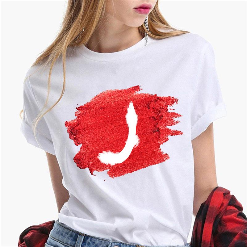 Women T Shirt Harajuku Summer 26 Alphabet K Print Woman Tee Tops Casual 90S Tshirt Femme Fashion Female T-Shirt