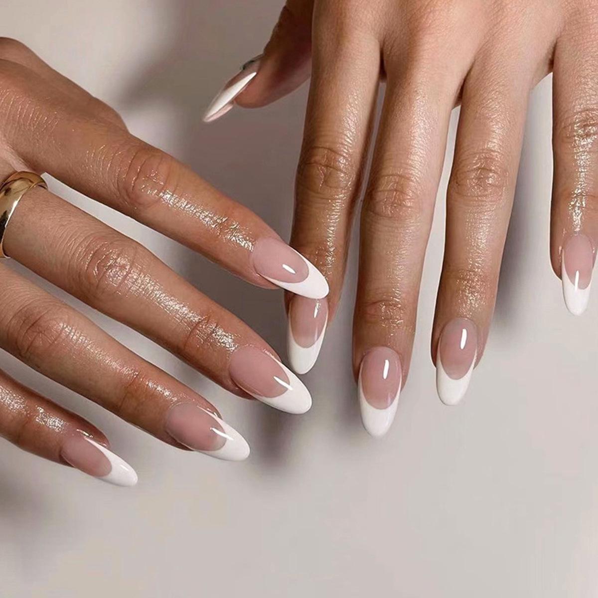 

Minimalist French Almond Shape White Press-on Nails