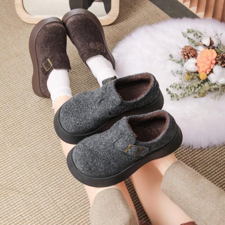 Fashion Shoes Woman Comfortable and Elegant All-Match Casual Female Sneakers Round Toe Loafers with Fur Retro Winter New Slip-on Solid