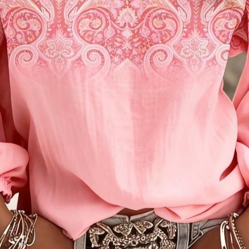 Printed women's retro western-style V-neck shirt with floral pattern. Ideal for summer vacations and outdoor gatherings. Christmas/New Year gift.