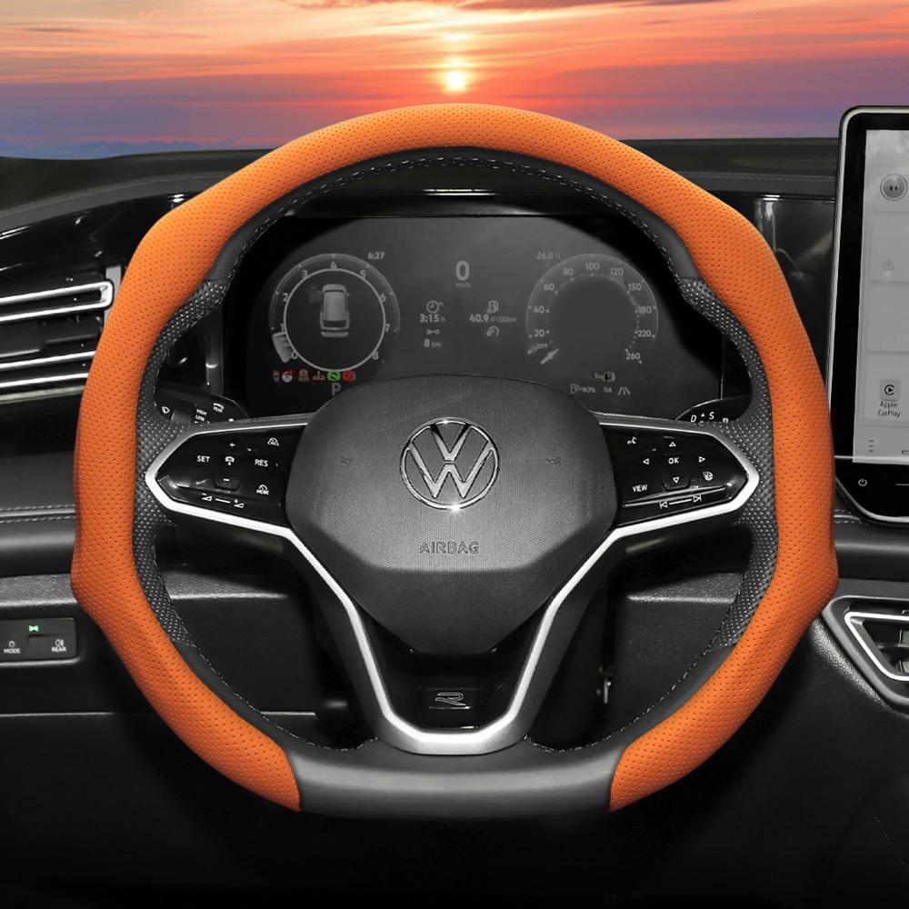 

Suitable for Volkswagen Perforated Leather Steering Wheel Cover, Non-Slip Breathable Integrated Protective Case Golf Passat Polo Jetta Tiguan T-Roc