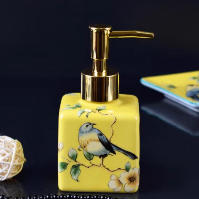 Ceramic Wash Two-piece Set Bathroom Wash Set Ceramic Hand Sanitizer Bottle Press Type Shampoo Bottle Soap Dish Toilet Soap Rack