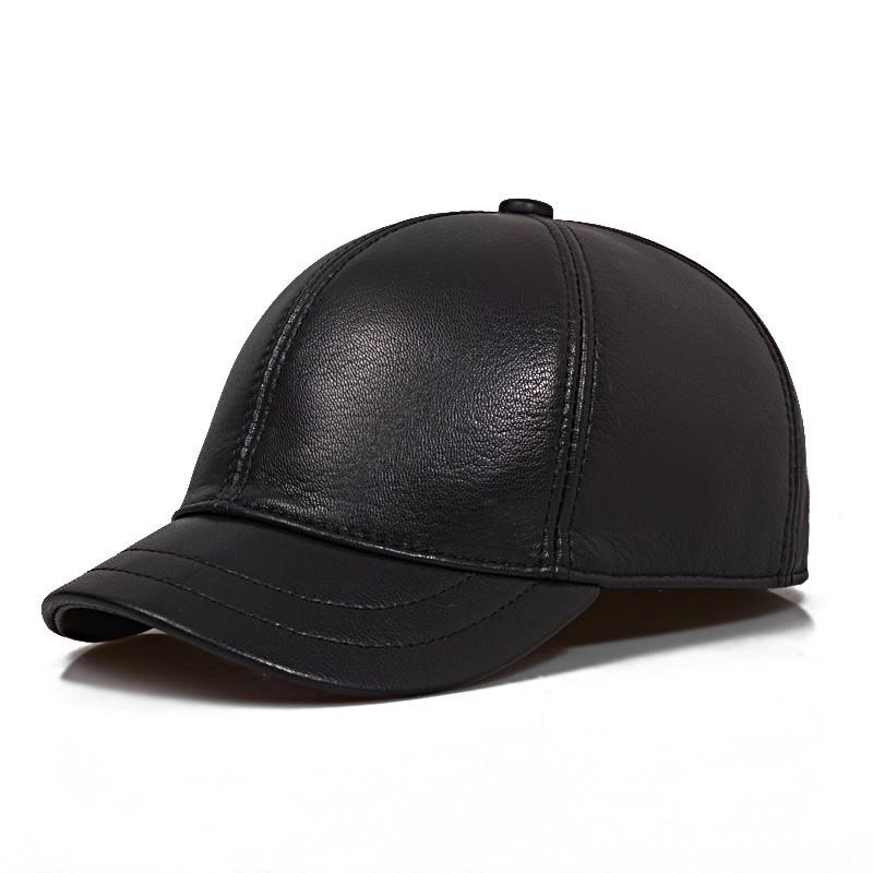 Men's Genuine Sheepskin Leather Baseball Cap - Casual Duckbill Short-Brim Hat for Middle-Aged and Elderly, Spring & Autumn Fashion