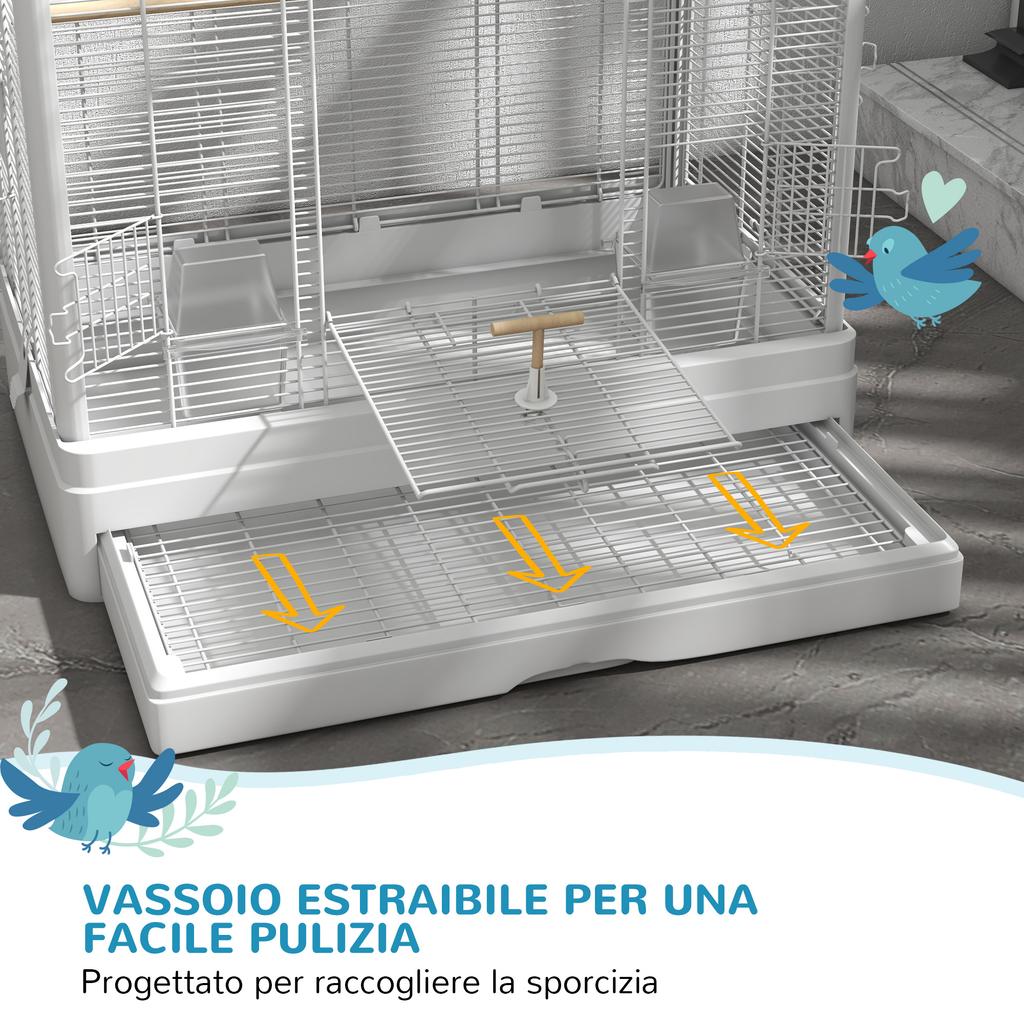 Bird Cage with Removable Tray and Perches, Parrot Aviary, 61x36.5x98 cm, White