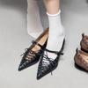 Fashion NEW 2025 Pointed Toe Flat Bottomed Ballet Single Shoes Punk Style New Fashionable Women Shoes Rivet Strap Bow Handmade Shoe
