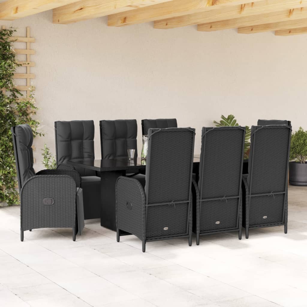 Vidaxl 9-Cz. Garden Furniture Set With Cushions, Black, PE Rattan