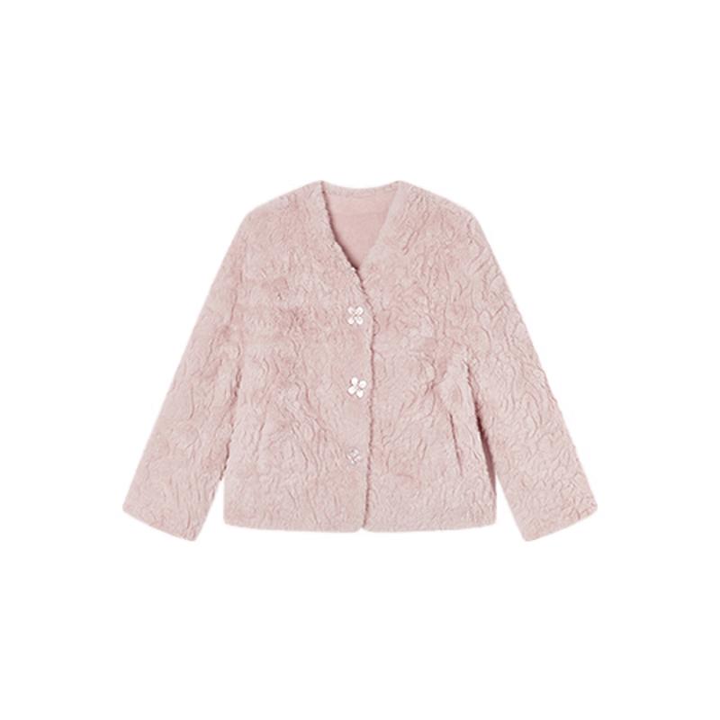 Xiangying Women's Faux Fur Shearling V-Neck Winter Coat